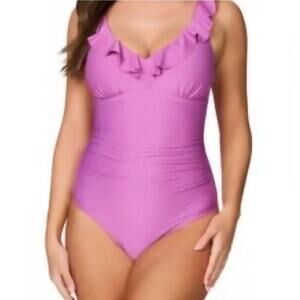 Nip Tuck Swim Textured One Piece Swimsuit Omega Fuchsia Ruffle Size 4